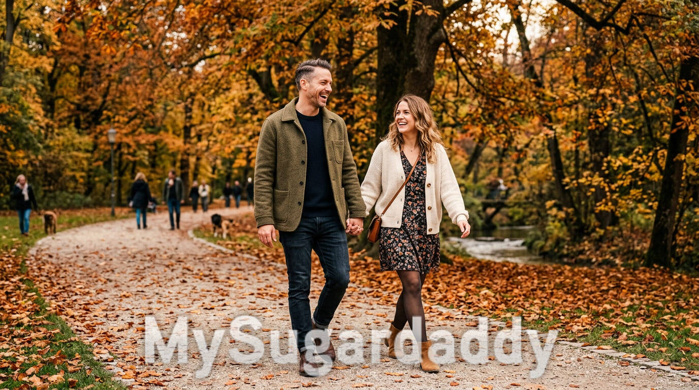 Sugar Daddy München – Paar beim Spaziergang im Englischen Garten im Herbst